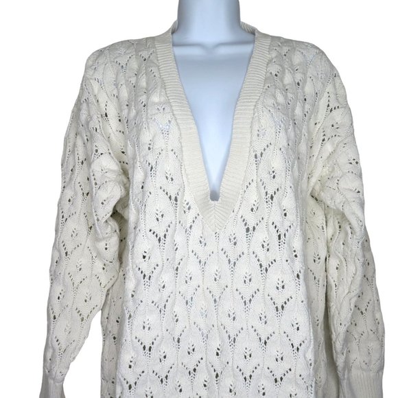 Vintage 80s Harot Pullover Cotton Sweater L White Open Knit V Neck Made in USA - Picture 5 of 10